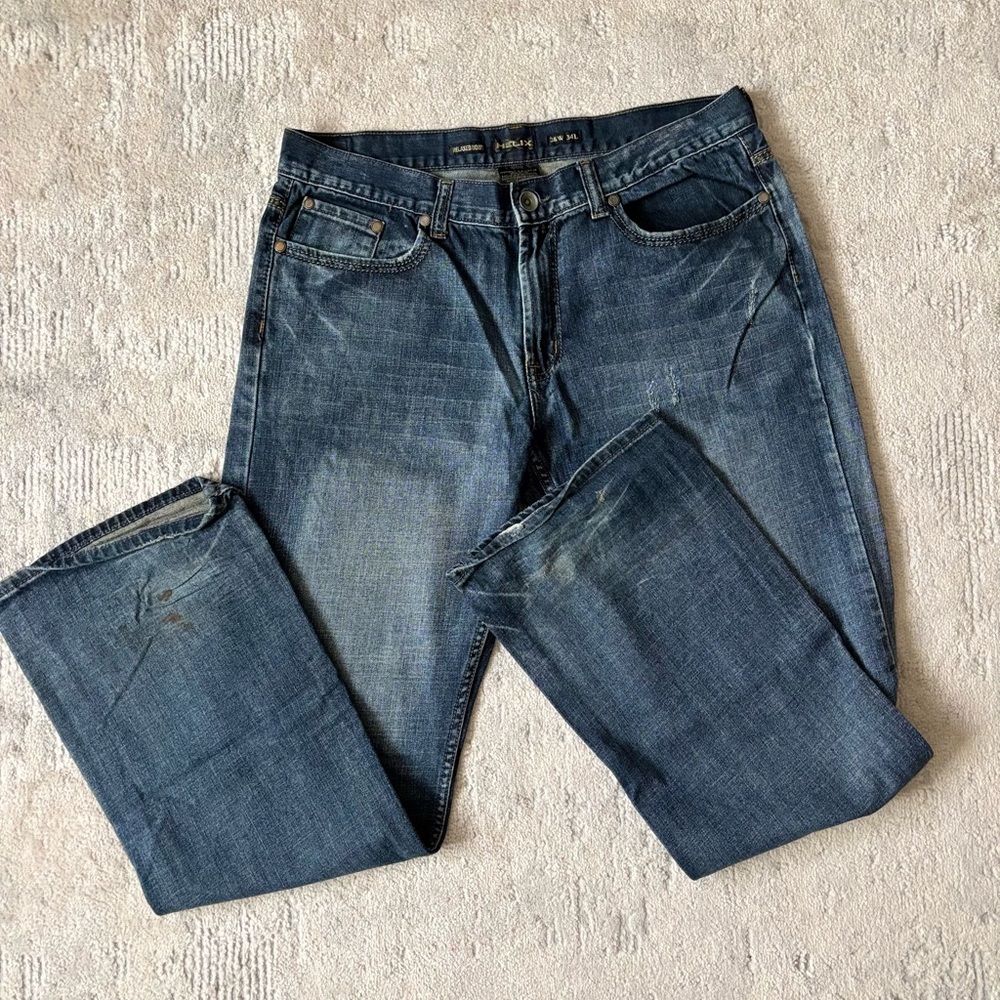 Helix Men’s Relaxed Wide Leg Blue Jeans Size (36Wx34L)